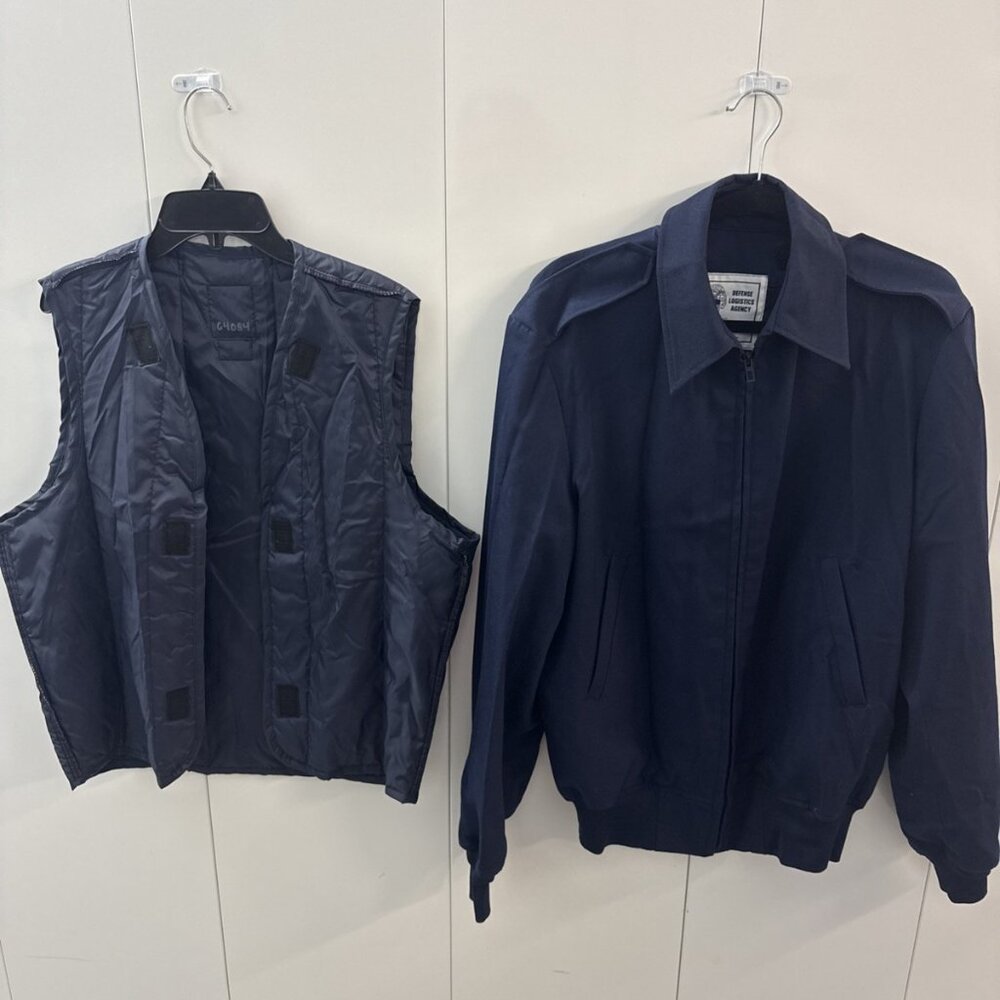 Defense Logistics Wings Blue Full Zip Vest Liner Military Bomber Jacket 40L